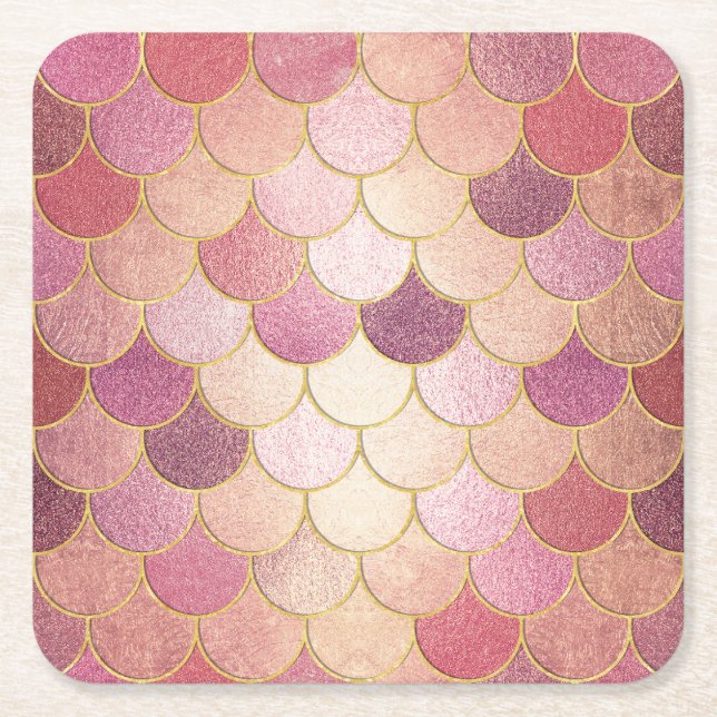Rose Gold Shimmer Mermaid Scale Muster Rechteckiger Pappuntersetzer (Vorderseite)