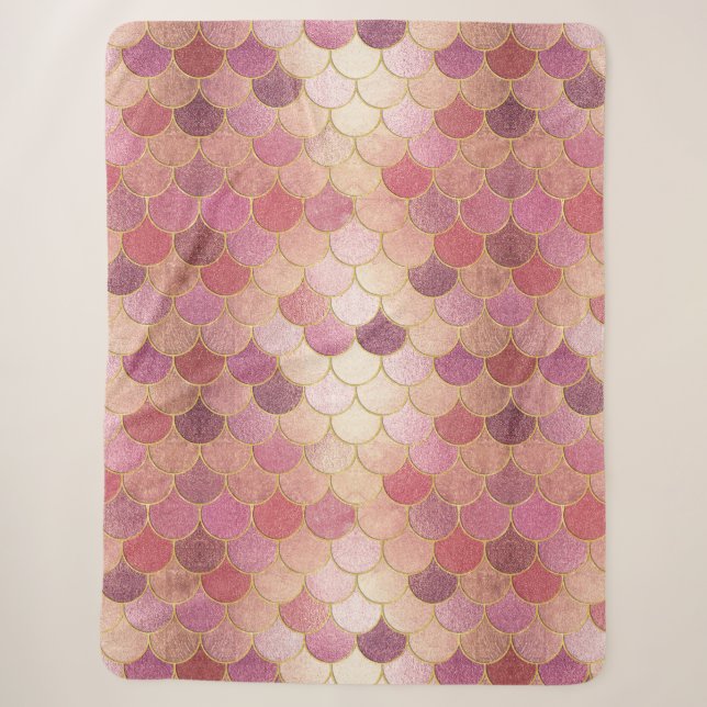 Rose Gold Shimmer Mermaid Scale Muster Sherpadecke (Vorderseite)