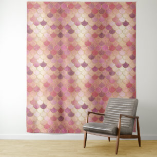 Rose Gold Shimmer Mermaid Scale Muster Wandteppich
