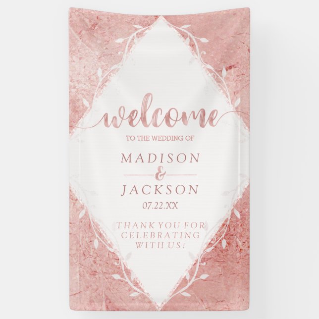 Rose Gold Shimmer Metallic Foil Hochzeit Begrüßung Banner (Vertikal)