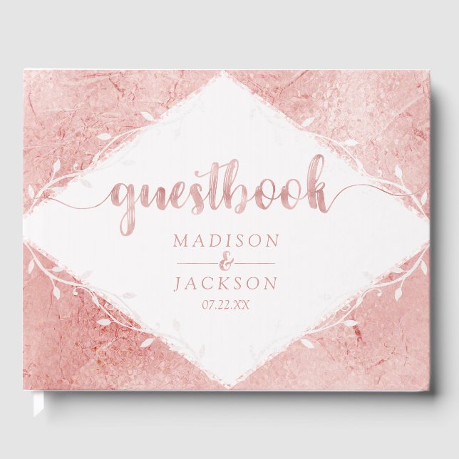Rose Gold Shimmer Metallic Foil Wedding Monogram Gästebuch (Vorderseite)