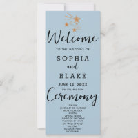 Rose Gold Shooting Stars Blue Gray Wedding Program