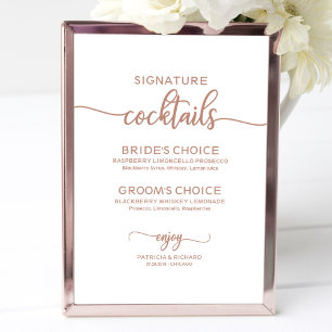 Rose Gold Signature-Cocktails Hochzeitsschild Poster