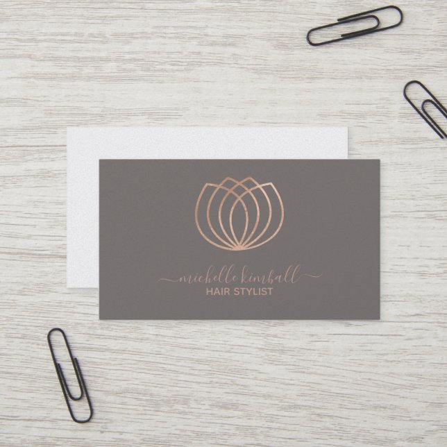 Rose Gold Signature Lotus Flower Carte de visite (Devant/Arrière en situation)