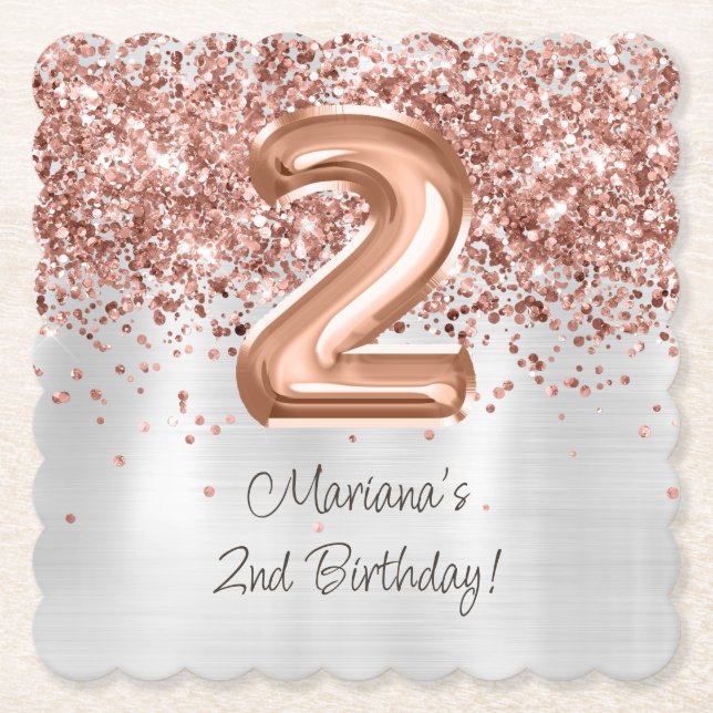 Rose Gold Silber 2. Geburtstag Party Untersetzer (Vorderseite)