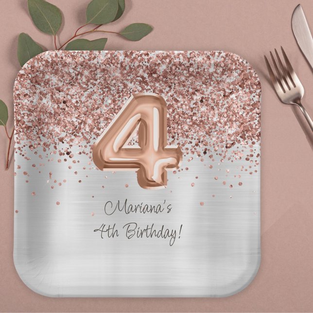 Rose Gold Silber 4. Geburtstag Party Pappteller (Von Creator hochgeladen)