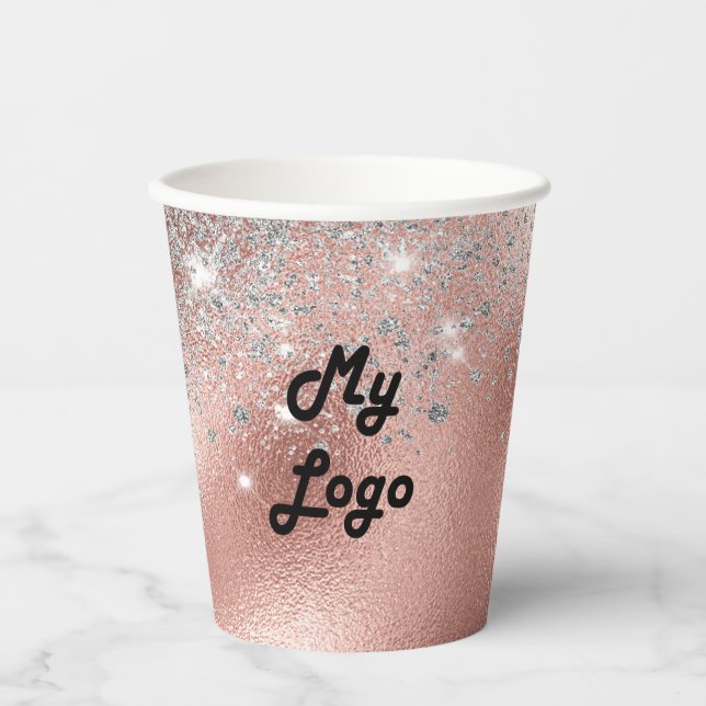 Rose Gold Silber-Firmenlogo Pappbecher (Vorderseite)