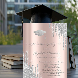 Rose Gold, Silber Glitter Abschlusskapsel Tropfen  Einladung