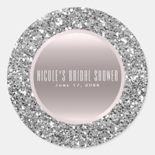 Rose Gold & Silber Glitter Elegantes Hochzeitsgesc Runder Aufkleber
