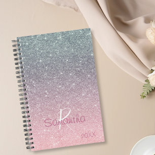 Rose Gold Silber Glitter Funkeln Jahresmonogramm Planer