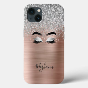 Rose Gold Silber Glitter Metallisch Wimpern Monogr iPhone Hülle