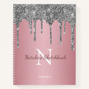 Rose Gold Silber Glitter Tropfen Monogramm Skizzen Notizbuch