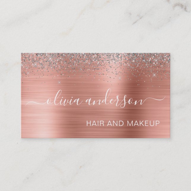 Rose Gold Silber Glitzer Haar Makeup Metallic Visitenkarte (Vorderseite)