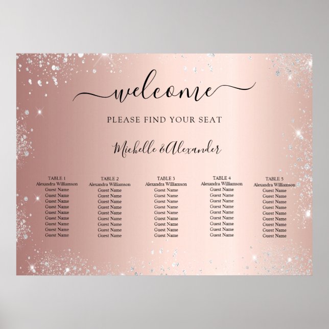 Rose Gold Silber Glitzer Hochzeitskarte Poster (Vorne)
