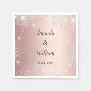 Rose Gold Silber-Glitzer-Monogramm-Hochzeit Serviette