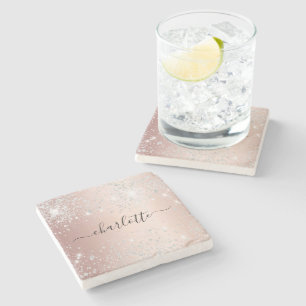 Rose Gold Silber Glitzer Namensskript Steinuntersetzer