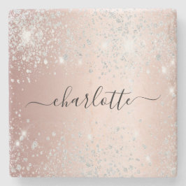 Rose Gold Silber Glitzer Namensskript Steinuntersetzer