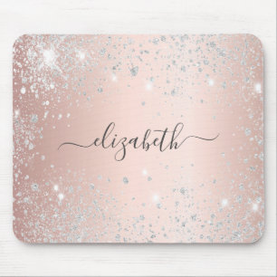Rose Gold silber Glitzer Staubmonogramm Name Mousepad