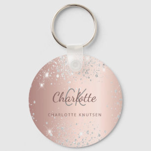 Rose Gold silber Glitzer Staubmonogramm Name Schlüsselanhänger