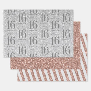Rose Gold Silber Glitzer Sweet 16 Custom Pink Geschenkpapier Set