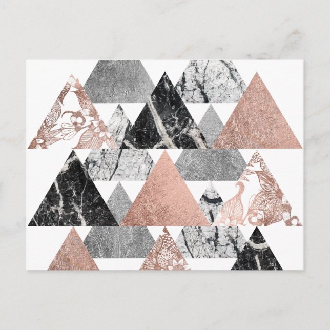 Rose Gold Silber und Geo Dreiecke mit Blumenmuster Postkarte (Vorderseite)