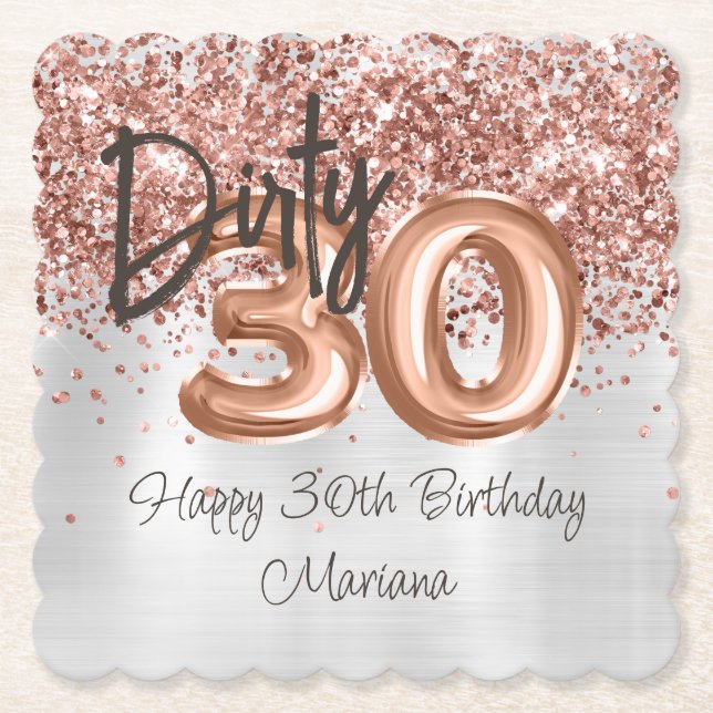 Rose Gold Silver 30. Geburtstag Party Untersetzer (Vorderseite)
