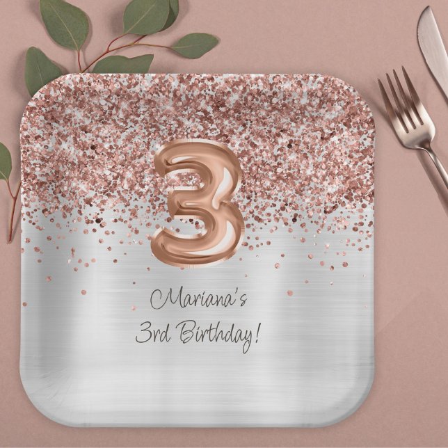 Rose Gold Silver 3. Geburtstag Party Pappteller (Von Creator hochgeladen)