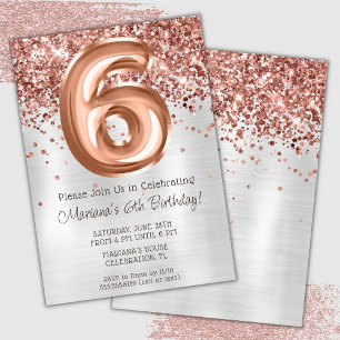 Rose Gold Silver 6. Geburtstagsparty Einladung