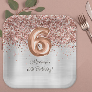 Rose Gold Silver 6. Geburtstagsparty Pappteller