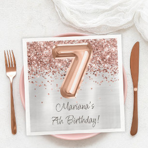 Rose Gold Silver 7. Geburtstagsparty Serviette