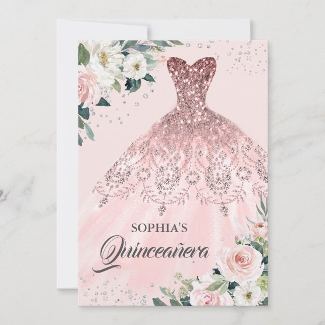 Rose Gold Silver Diamond Gourmets Blumenzwiebeln Einladung (Vorderseite)