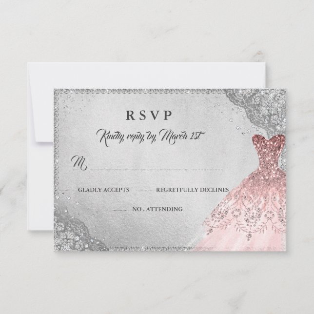 Rose Gold Silver Diamond Sparkle Gown UAWG RSVP Karte (Vorderseite)