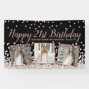 Rose Gold Silver FotoCollage 21. Geburtstag Banner