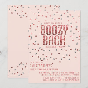Rose Gold Silver Glitzer Confetti Bachelorette Einladung
