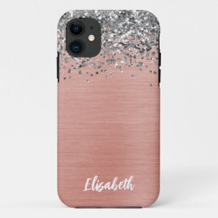 Rose Gold Silver Glitzer Girl Monogram Name Case-Mate iPhone Hülle
