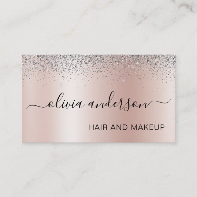 Rose Gold Silver Glitzer Haar Makeup Salon Visitenkarte (Vorderseite)