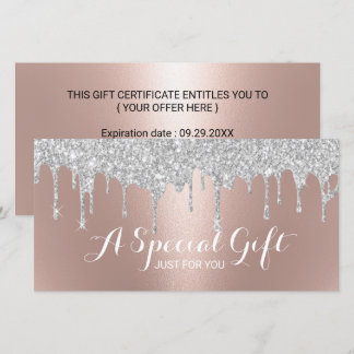 Rose Gold Silver Glitzer Tropfen Geschenkgutschein