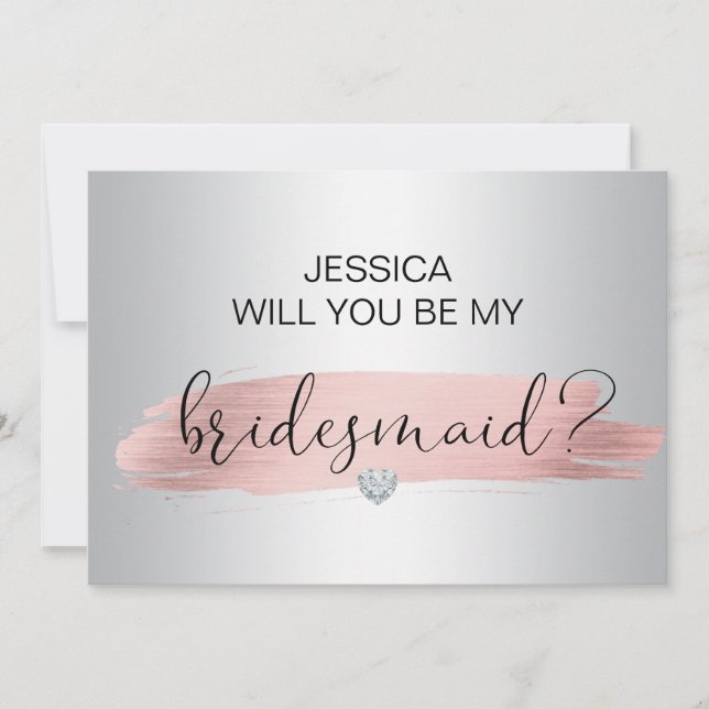 Rose Gold Silver Werden Sie meine Hochzeit mit Bri Ankündigung (Vorderseite)