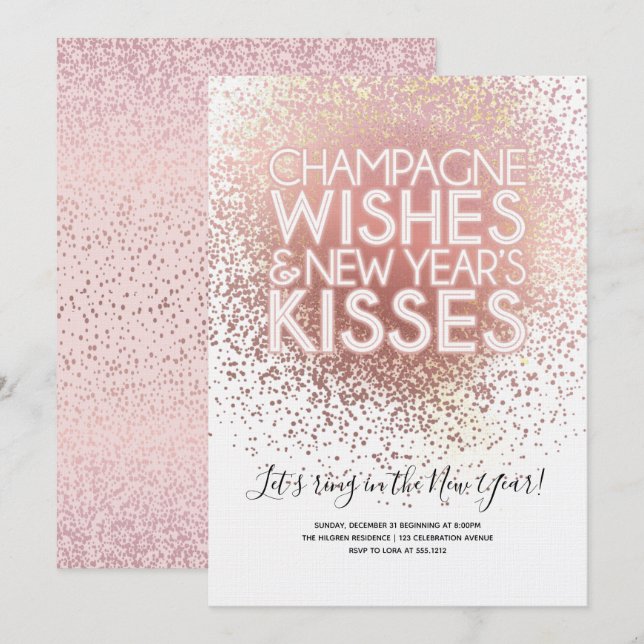 Rose Gold Silvester Party Einladung (Vorne/Hinten)