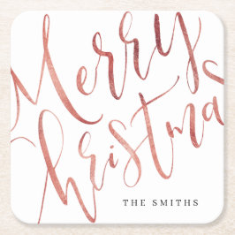 Rose Gold Simple Calligraphy Frohe Weihnachten Rechteckiger Pappuntersetzer