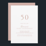 Rose Gold Simple Minimalistisch 50. Geburtstagspar Einladung<br><div class="desc">Diese Rose Gold schlicht minimalistisch 50. Geburtstagsfeier lädt zu einer modernen Geburtstagsparty ein. Das schlichte und elegante Design zeichnet sich durch klassische und extravagante Schrift-Typografie in Rose Gold aus.</div>