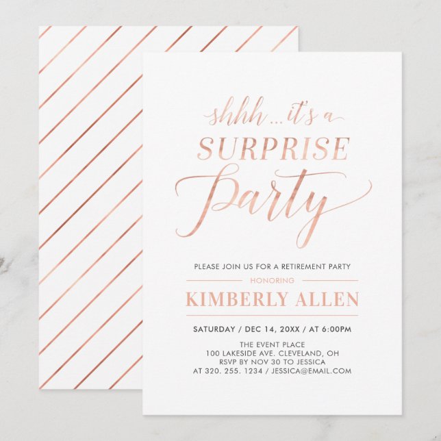 Rose Gold Simple Moprise Retirement Party Einladung (Vorne/Hinten)