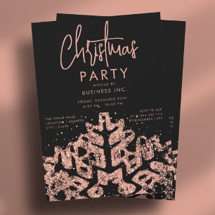 Rose Gold Snowflake Corporate Weihnachten Schwarz Einladung