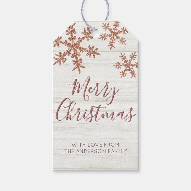Rose Gold Snowflake Elegante Glam Frohe Weihnachte Geschenkanhänger (Vorderseite)