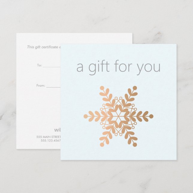 Rose Gold Snowflake Holiday Geschenkgutschein (Vorne/Hinten)