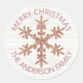 Rose Gold Snowflake Imitate Glitzer Moderne Stilvo Runder Aufkleber