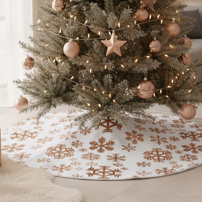 Rose Gold Snowflake Pattern White Polyester Weihnachtsbaumdecke (Add a touch of modern luxury to your holiday decor)