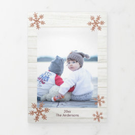 Rose Gold Snowflake Rustikale Weihnachten 3 Foto Dreifach Gefaltete Urlaubskarte
