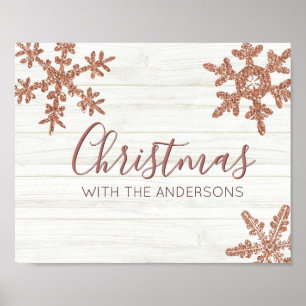 Rose Gold Snowflake Rustikale Winterferien Poster