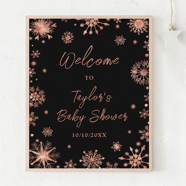 Rose Gold Snowflakes Baby Dusche Willkommen Poster (Von Creator hochgeladen)